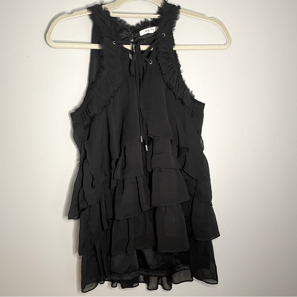 Purple Rain SZ/LG Women's Black Ruffle Sleeveless Blouse Top.